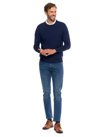 Swetry - Męski sweter klasyczny z wiskozy elegancki GRANATOWY - produkt 10