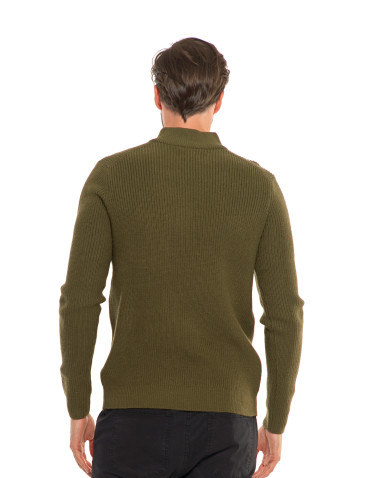 Swetry - Sweter męski klasyczny zapinany ze stójką KHAKI - produkt 2
