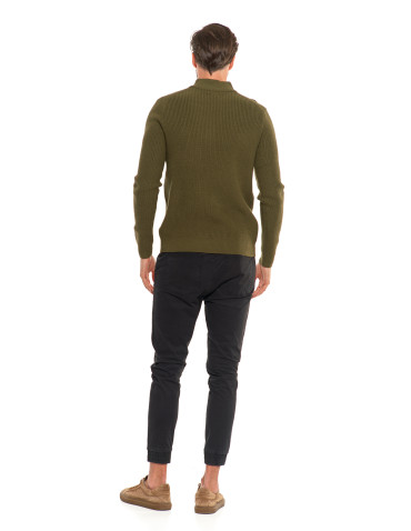 Swetry - Sweter męski klasyczny zapinany ze stójką KHAKI - produkt 10