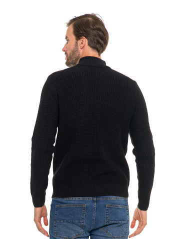 Swetry - Sweter męski klasyczny zapinany ze stójką CZARNY - produkt 2