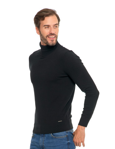 Swetry - Męski sweter klasyczny z golfem bawełniany CZARNY - produkt 5