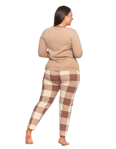 Długi rękaw - Piżama damska Plus Size z rękawem 3/4 i prostymi spodniami BEŻOWY - produkt 3