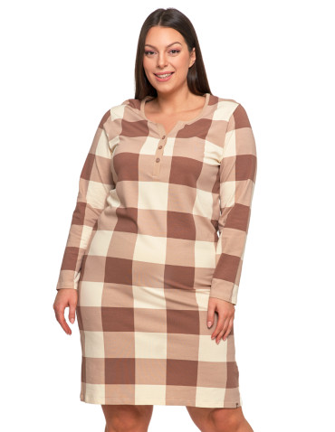 Koszule nocne - Koszula nocna bawełniana Plus Size rozpinana długi rękaw BEŻOWY - produkt 1