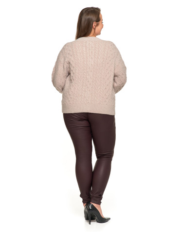 Swetry - Kardigan damski sweter z plecionym wzorem i guzikami BEŻOWY - produkt 13