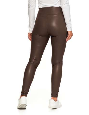 Legginsy - Damskie legginsy z eko skóry z wysokim stanem BRĄZOWY - produkt 6