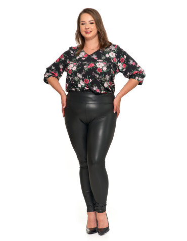 Legginsy - Damskie legginsy z eko skóry z wysokim stanem CZARNY - produkt 5
