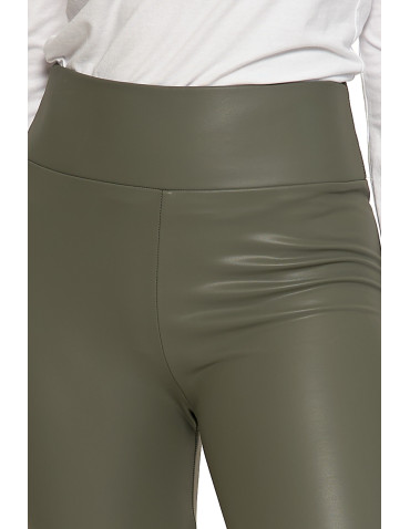 Legginsy - Damskie legginsy z eko skóry z wysokim stanem ZIELONY - produkt 7