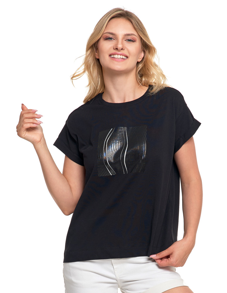 Koszulki i topy - Czarna koszulka damska bawełniana T-shirt z nadrukiem CZARNY - produkt moraj.pl 9