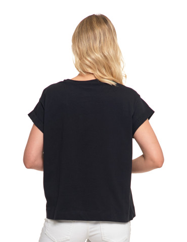 Koszulki i topy - Czarna koszulka damska bawełniana T-shirt z nadrukiem CZARNY - produkt 11