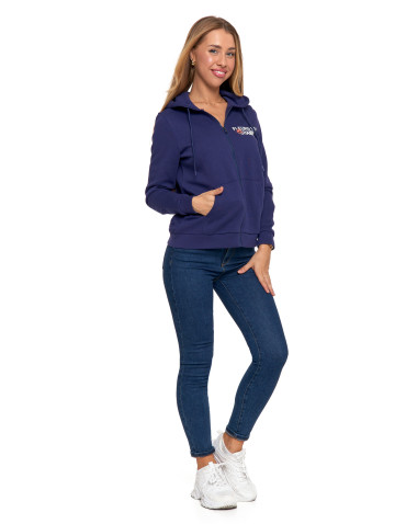 Bluzy - Ocieplana bluza damska rozpinana bawełniana motyw kwiatów GRANATOWY - produkt 10
