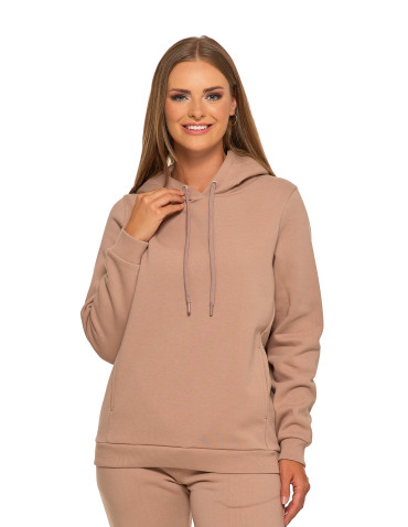Bluzy - Bluza damska dresowa ocieplana z kapturem BEŻOWY - produkt 1