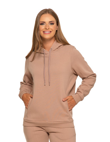 Bluzy - Bluza damska dresowa ocieplana z kapturem BEŻOWY - produkt 6