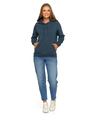 Bluzy - Bluza damska dresowa ocieplana z kapturem GRANATOWY - produkt 7