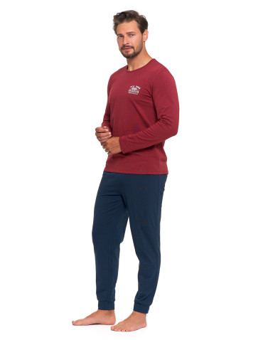 Długi rękaw - Męska piżama bawełniana długa z nadrukiem Plus Size CZERWONY - produkt 1