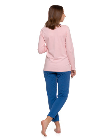 Długi rękaw - Damska piżama dwuczęściowa bawełniana rozpinana Plus Size RÓŻOWY - produkt 2