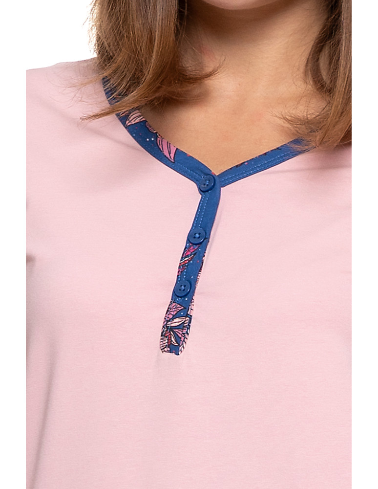 Długi rękaw - Damska piżama dwuczęściowa bawełniana rozpinana Plus Size RÓŻOWY - produkt moraj.pl 3