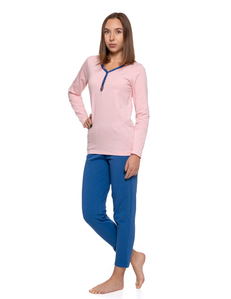 Długi rękaw - Damska piżama dwuczęściowa bawełniana rozpinana Plus Size RÓŻOWY - produkt moraj.pl 4