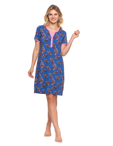 Koszule nocne - Damska piżama koszula nocna krótka kawiatowy wzór Plus Size GRANATOWY - produkt 4