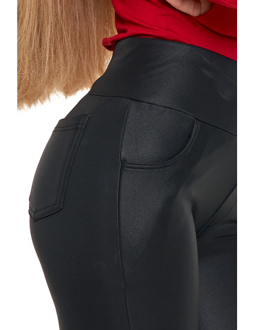 Legginsy - Damskie legginsy z wysokim stanem w stylu skórzanym CZARNY - produkt 6