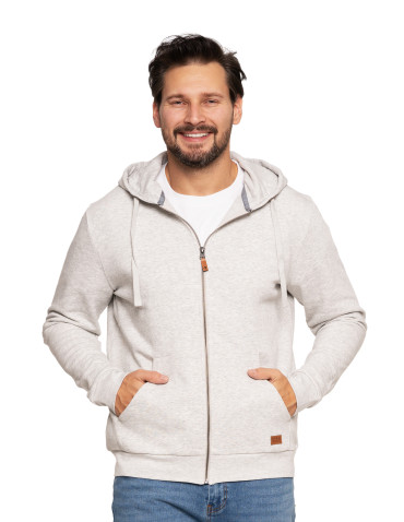 Bluzy - Męska bluza ocieplana na zamek z kapturem JASNY SZARY - produkt 1