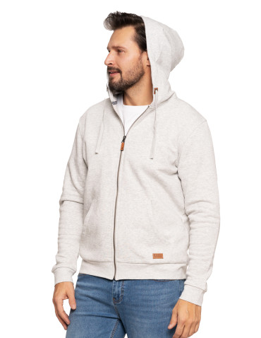 Bluzy - Męska bluza ocieplana na zamek z kapturem JASNY SZARY - produkt 3