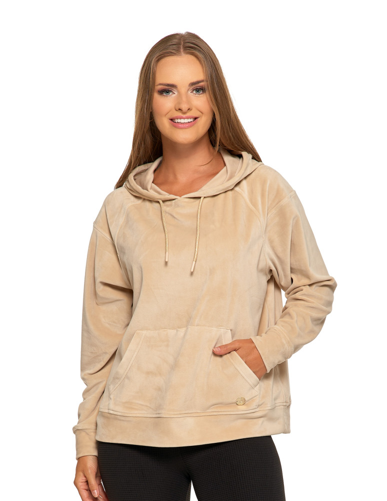Bluzy - Damska welurowa bluza z kapturem BEŻOWY - produkt moraj.pl 1