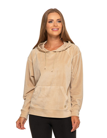 Bluzy - Damska welurowa bluza z kapturem BEŻOWY - produkt 7