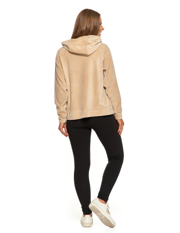 Bluzy - Damska welurowa bluza z kapturem BEŻOWY - produkt 9