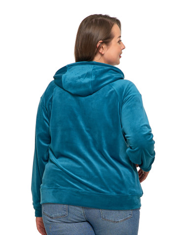 Bluzy - Damska welurowa bluza z kapturem ZIELONY - produkt 2