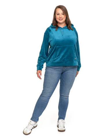 Bluzy - Damska welurowa bluza z kapturem ZIELONY - produkt 7