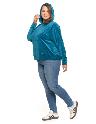 Bluzy - Damska welurowa bluza z kapturem ZIELONY - produkt 9
