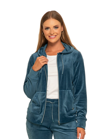 Bluzy - Welurowa bluza damska rozpinana z kapturem GRAFIT - produkt 5