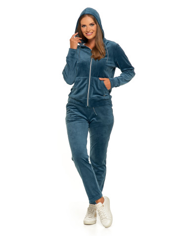 Bluzy - Welurowa bluza damska rozpinana z kapturem GRAFIT - produkt 11