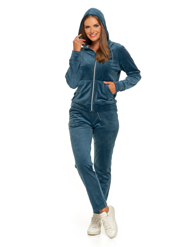 Bluzy - Welurowa bluza damska rozpinana z kapturem GRAFIT - produkt moraj.pl 11
