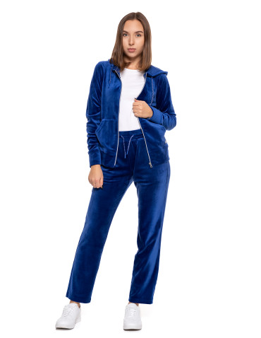 Bluzy - Welurowa bluza damska rozpinana z kapturem NIEBIESKI - produkt 8
