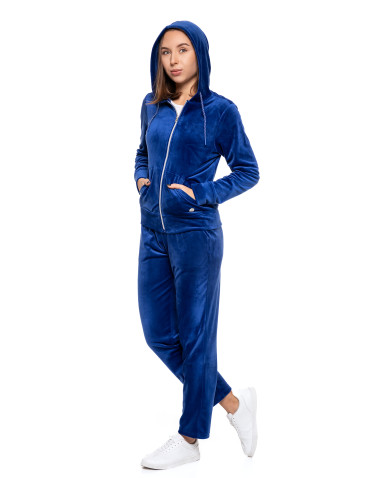 Bluzy - Welurowa bluza damska rozpinana z kapturem NIEBIESKI - produkt 10