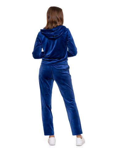 Bluzy - Welurowa bluza damska rozpinana z kapturem NIEBIESKI - produkt 12