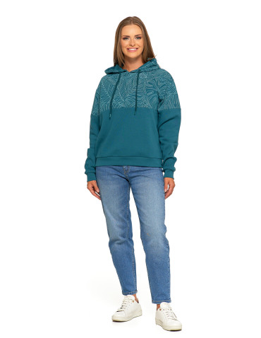 Bluzy - Damska bluza z kapturem ocieplana z motywem graficznym ZIELONY - produkt 12