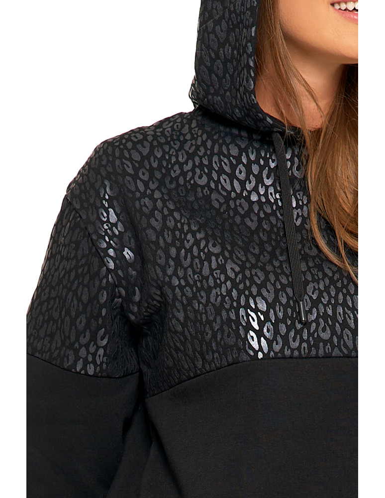 Bluzy - Damska bluza z kapturem ocieplana z motywem graficznym CZARNY - produkt moraj.pl 3