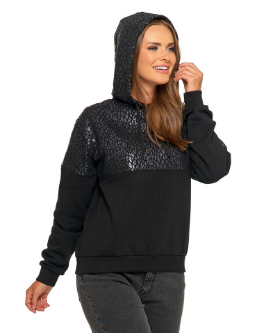 Bluzy - Damska bluza z kapturem ocieplana z motywem graficznym CZARNY - produkt 6