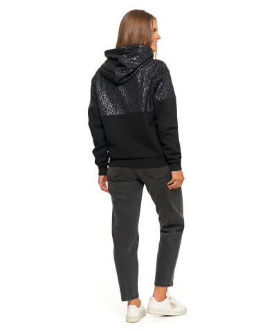 Bluzy - Damska bluza z kapturem ocieplana z motywem graficznym CZARNY - produkt 12
