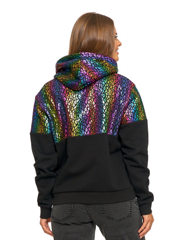 Bluzy - Damska bluza z kapturem ocieplana z motywem graficznym WIELOKOLOROWY - produkt 2