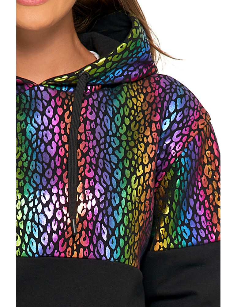 Bluzy - Damska bluza z kapturem ocieplana z motywem graficznym WIELOKOLOROWY - produkt moraj.pl 3