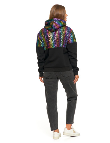Bluzy - Damska bluza z kapturem ocieplana z motywem graficznym WIELOKOLOROWY - produkt 8