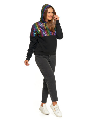 Bluzy - Damska bluza z kapturem ocieplana z motywem graficznym WIELOKOLOROWY - produkt 9