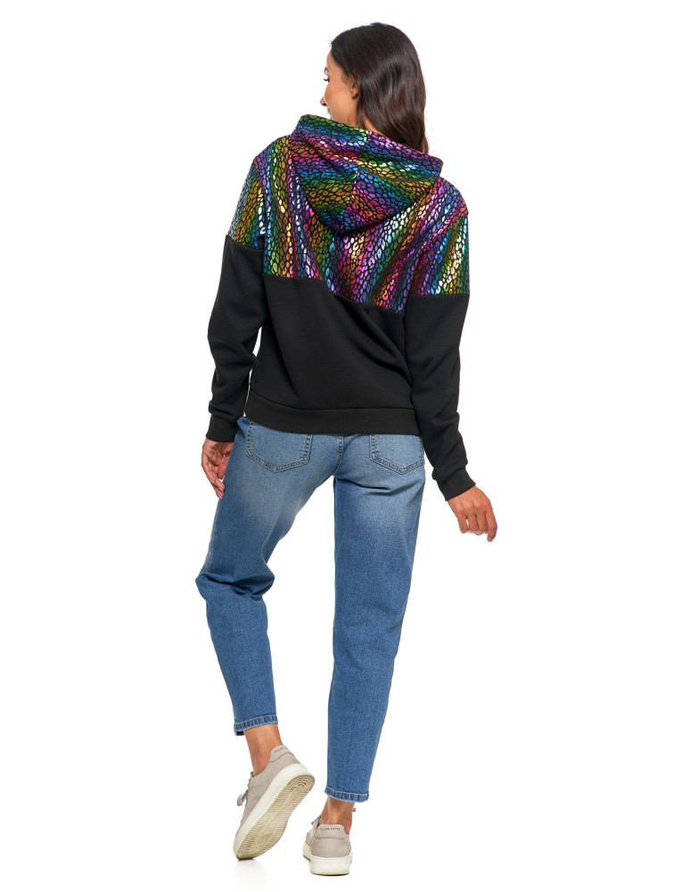 Bluzy - Damska bluza z kapturem ocieplana z motywem graficznym WIELOKOLOROWY - produkt moraj.pl 14