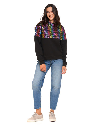 Bluzy - Damska bluza z kapturem ocieplana z motywem graficznym WIELOKOLOROWY - produkt 17