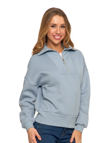 Bluzy - Damska bluza dresowa ze stójką i zamkiem ocieplana NIEBIESKI - produkt 1