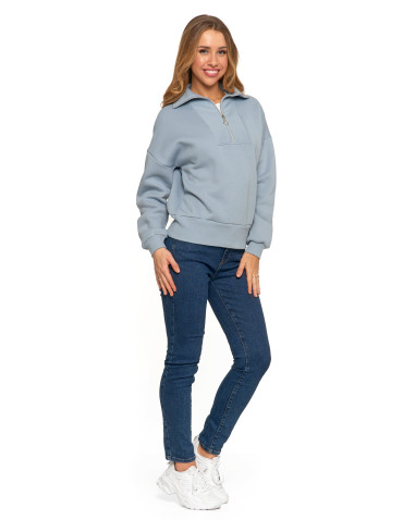 Bluzy - Damska bluza dresowa ze stójką i zamkiem ocieplana NIEBIESKI - produkt 7