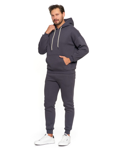 Bluzy - Męska bluza dresowana oversize z kapturem ocieplana GRAFIT - produkt 2